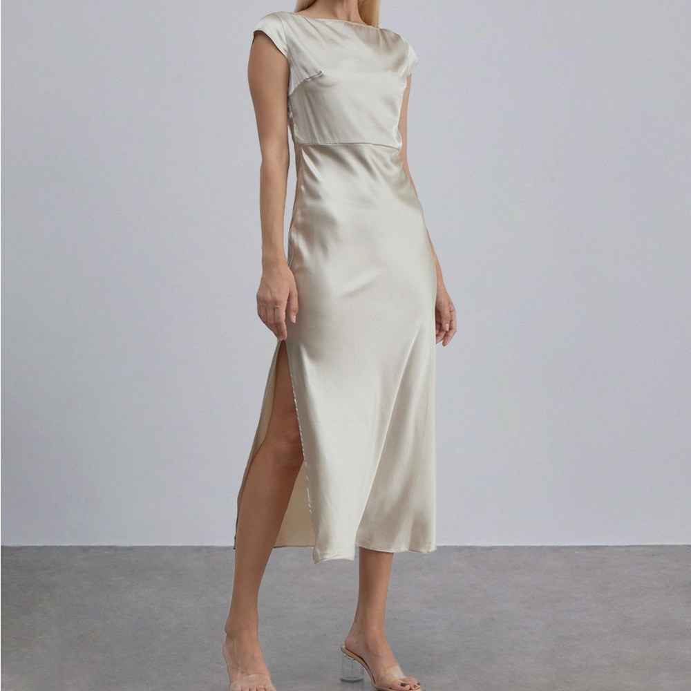SILK MAISON designer dress “Classy Pearl Midi Silk” NWOT originally $180